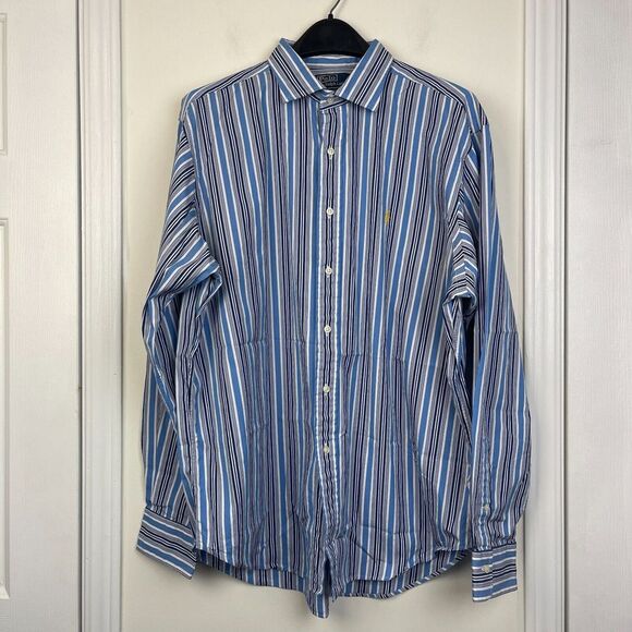 Polo Ralph Lauren Mens XL 100% Cotton Long Sleeve Button Down‎ Blue Striped Pony - Picture 4 of 7